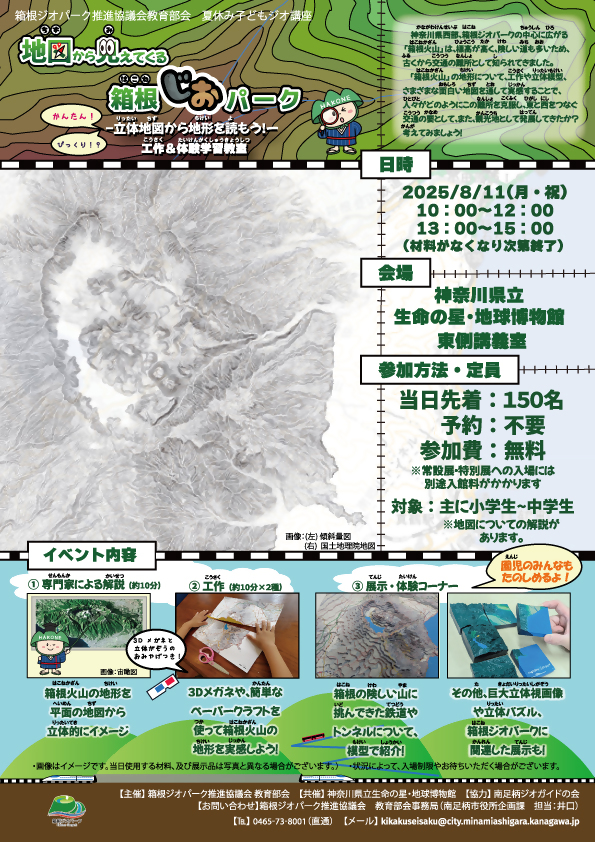 箱根ジオパーク推進協議会教育部　夏休み子どもジオ講座【地図から見えてくる箱根ジオパーク】」