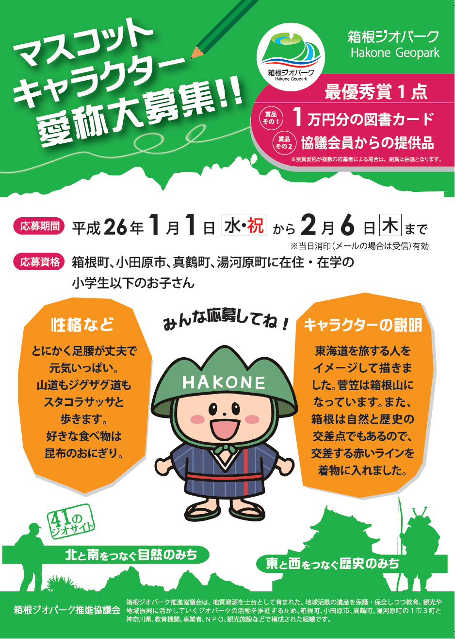 マスコットキャラクター愛称大募集 終了 お知らせ 箱根ジオパーク