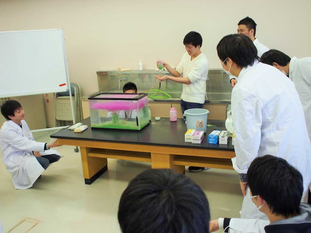 東海大学の学生 火山水槽実験の実習イメージ